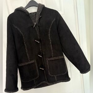 L L Bean Black Toggle Coat with Gray Sherpa inside. Size XS